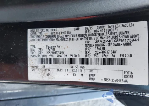 2015 Ford Fiesta St из США, поврежденный, VIN 3FADP4GX8FM175941